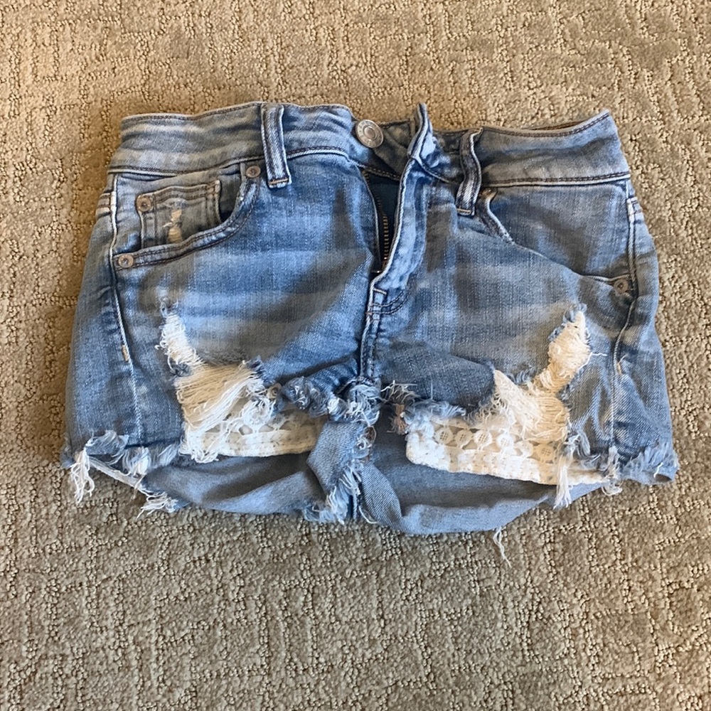 American Eagle next level stretch Jean shorts with crochet pocket